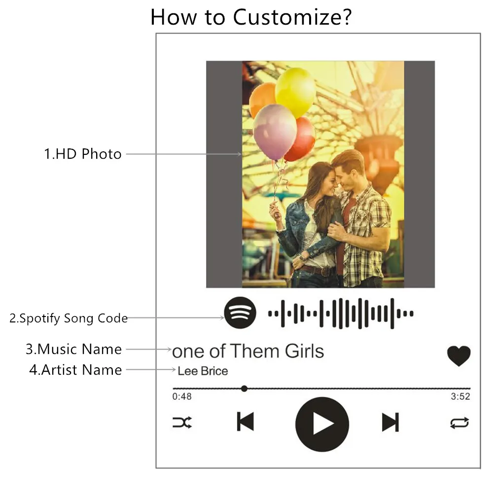Imagem -03 - Spotify-capa de Vidro para Álbum Foto e Música Personalizada Código Noturno Lâmpada Acrílica Personalizada Presente de Natal