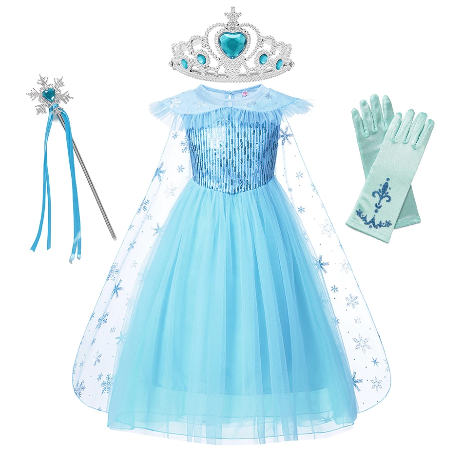 

Kids Christmas Dress Girl Princess Dress Up Elsa Costume Snowflake Patterns Sleeveless Mesh Prom Dress Elsa Congelada Vestido