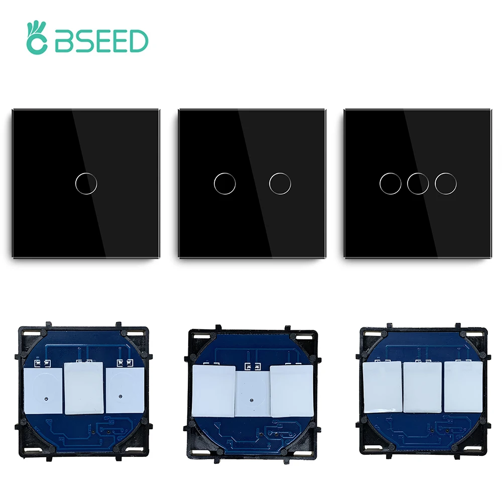 Bseed EU RU Standard Switches Function Base 1/2/3Gang 1/2Way Only Crystal Glass Panel Frames Light Switch Dimmer DIY Part