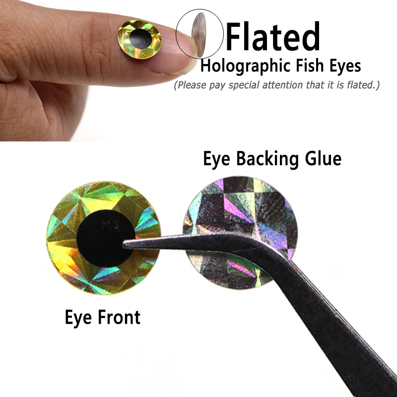 Bimoo 100pcs 2D Metal Jigs Lure DIY Eyes Holographic Flat Fishing Fly Eyes Sticker for Slow Jigging Fishing Lure Baits 3mm-12mm