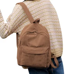 Corduroy mochila moda feminina bookbags cor pura bolsa de ombro teenger menina sacos viagem feminina listrado mochila