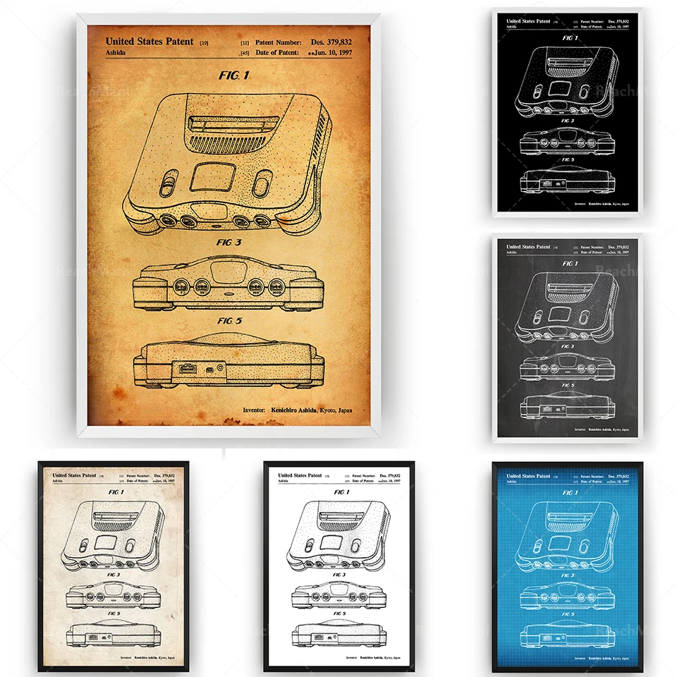 

64 Patent Print，N64 Patent Wall Art Poster Blueprint Gamer