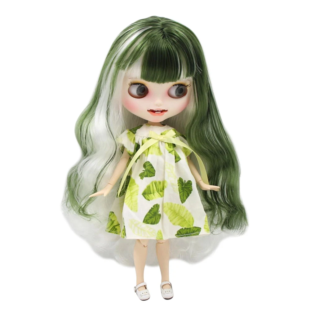 

ICY Factory 1/6 bjd joint body white skin soft mixed green and white curly hair new smail matte face with eyebrow toy doll