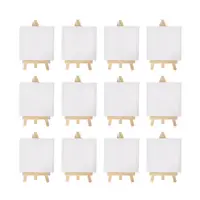12 Uds. Mini caballete de 5 pulgadas para artistas + Mini juego de lienzo de 3 pulgadas x 3 pulgadas, pintura artesanal para niños, caballete de mesa pequeño para dibujar para la escuela