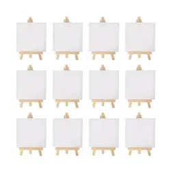 12pcs Artists 5 inch Mini Easel +3 inch x3 inch Mini Canvas Set Painting Kids Craft DIY Drawing Small Table Easel for School