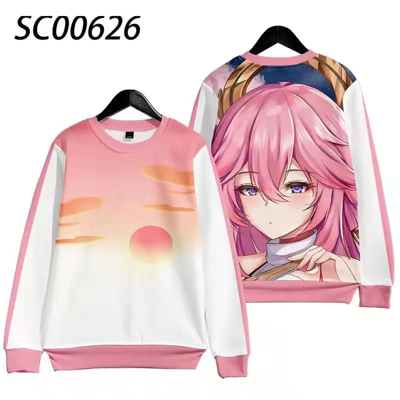 Anime genshin impacto impressão 3d zip up moletom com capuz yae miko cosplay jaqueta com capuz masculino treino streetwear