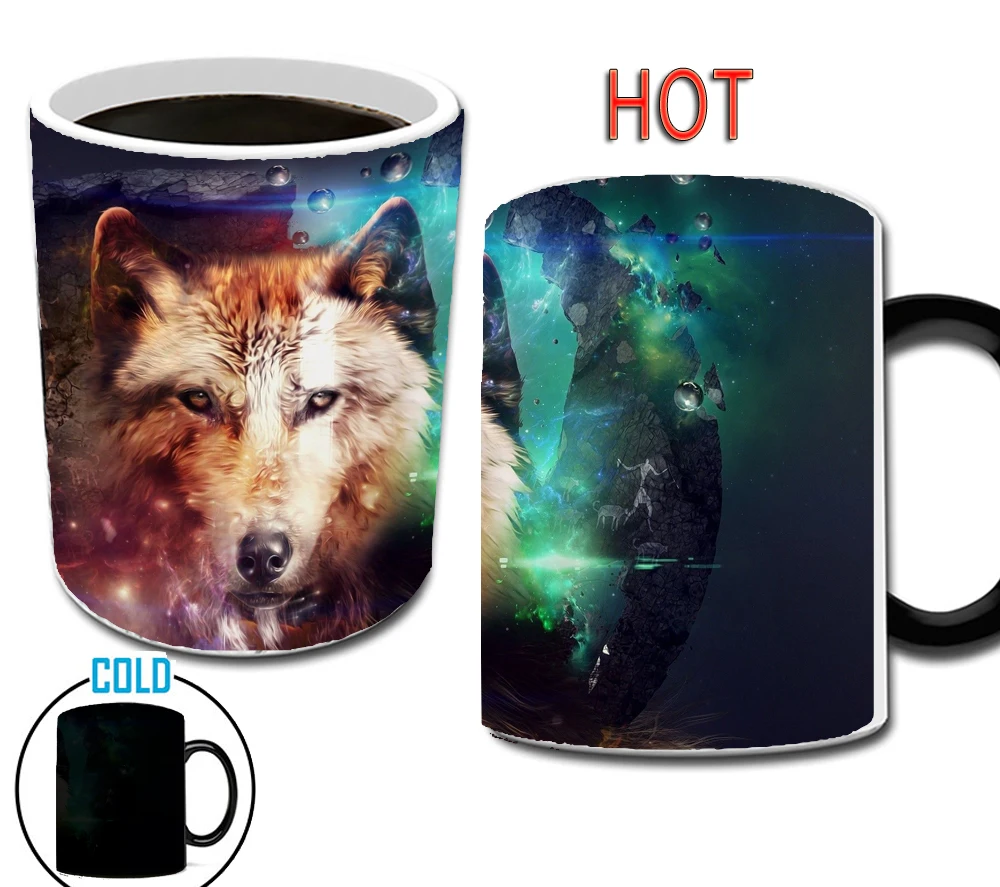 11oz Magic Wolf Mugs Changing color Mug Creative Ceramic Coffee Mug Gift Tea milk Cup husband Friend Birthday Gift Mugs