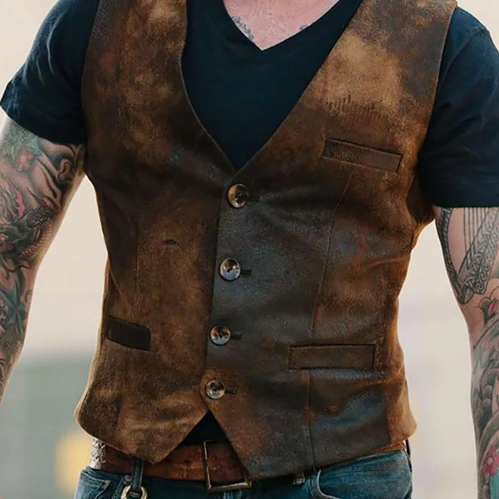 2022Men Suit Vest Vintage V Neck Single-breasted Vest Slim Business Formal Blazer Vest Cowboy Steampunk Waistcoat chaleco hombre