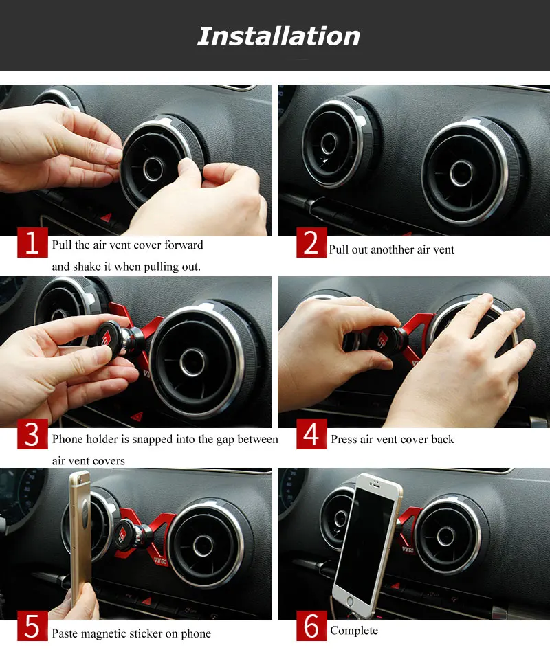 Magnetic Car Holder For Phone For Audi A1 Gravity Air Vent Clip Mount Mobile Cell Stand Smartphone GPS Support Universal