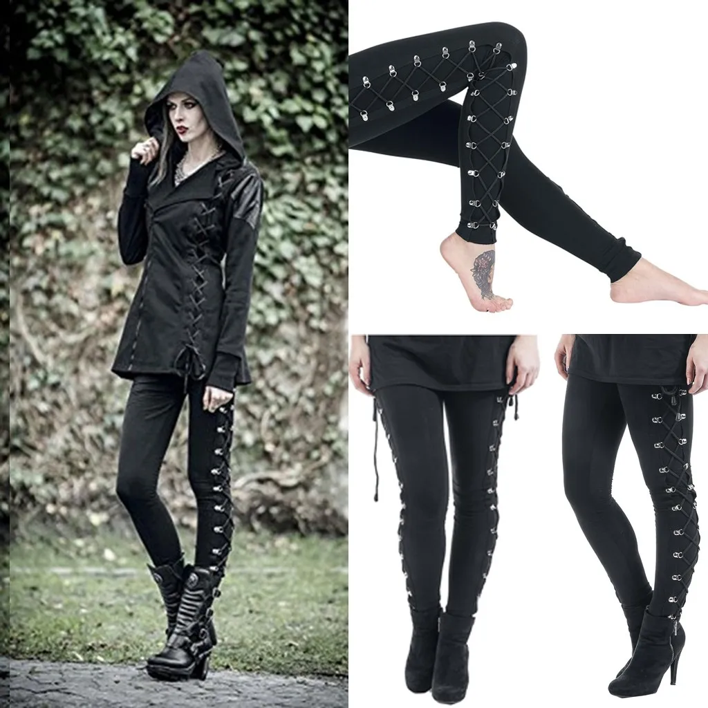 

Y2k Gothic Pants Women Ladies Harajuku Side Lace Up Leggings Black Skinny Pans Trousers Streetwear Vintage Punk Gothic Trousers