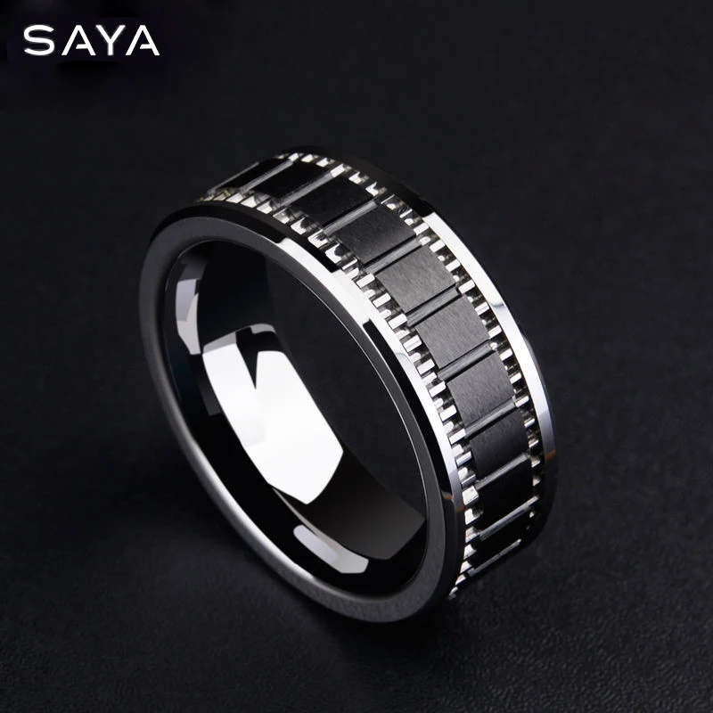 8MM Width Rings for Men Engagement Tungsten High Polished Inlay Matte Black Ceramic Scratch Proof, Customized