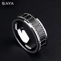 8MM Width Rings for Men Engagement Tungsten High Polished Inlay Matte Black Ceramic Scratch Proof, Customized