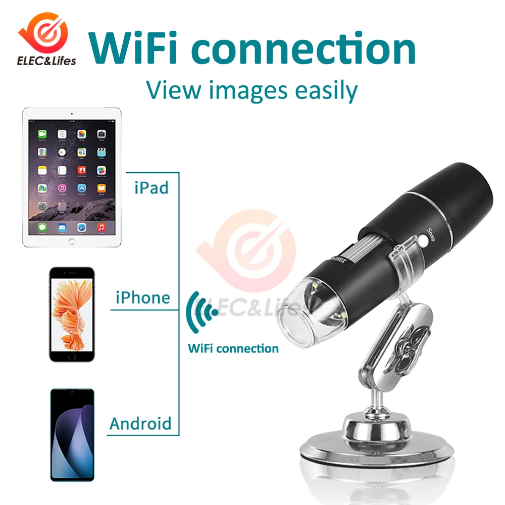 50-1000X WIFI Digital Microscope Magnifier Camera for Android IOS Phone Electron Microscope with 8 LED SMD3528 Light 2G+IR Lens