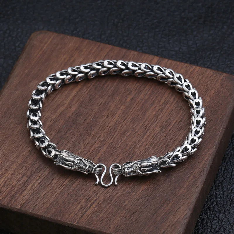 Imagem -05 - Sterling Silver Dragon Shape Bracelete para Homens 100 Sólido Real Fecho de Cabeça Animal Joia Hip Hop Cool Vintage 3d mm 20cm S925