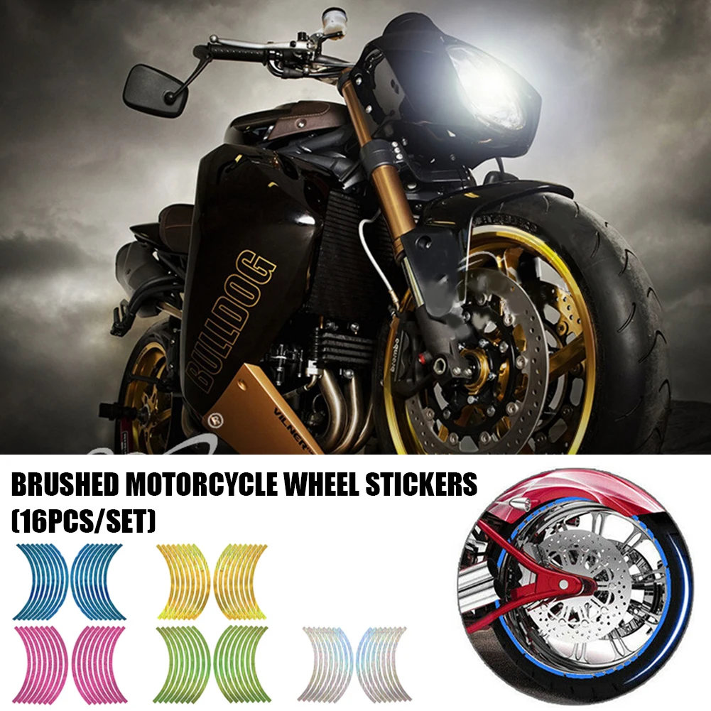 16PCS Motorcycle Wire Drawing Styling Wheel Rim Reflective Stickers Moto Dirt Bike Motorbike Tire Rim Tape Strip Decals 10" 18"