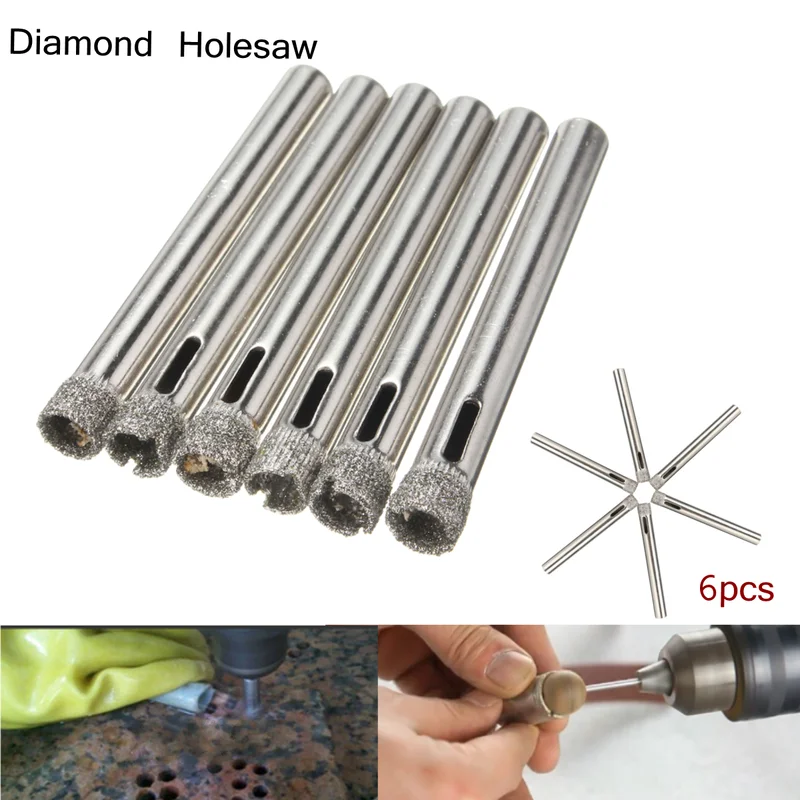 Сверла алмазные Holesaw для плитки, керамики, стекла, фарфора, мрамора, с алмазным покрытием, 6 шт., 1/4 дюйма