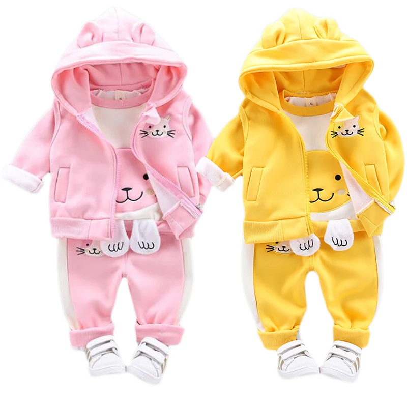 Fall winter children clothes children children sets of baby girl clothes rude cartoon girl velo hoodies + vest 3pcs pants warm s