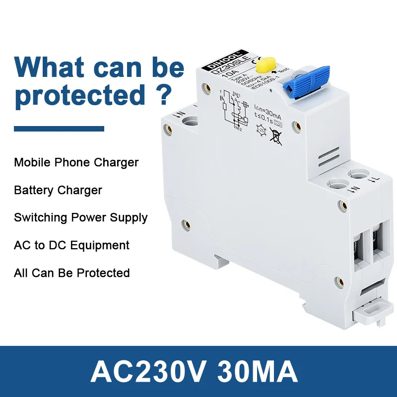 RCBO Type A 30MA 220V Earth Leakage Circuit breakers RCCB 1P+N 10A 16A 20A 25A 32A Leakage Overload Protection