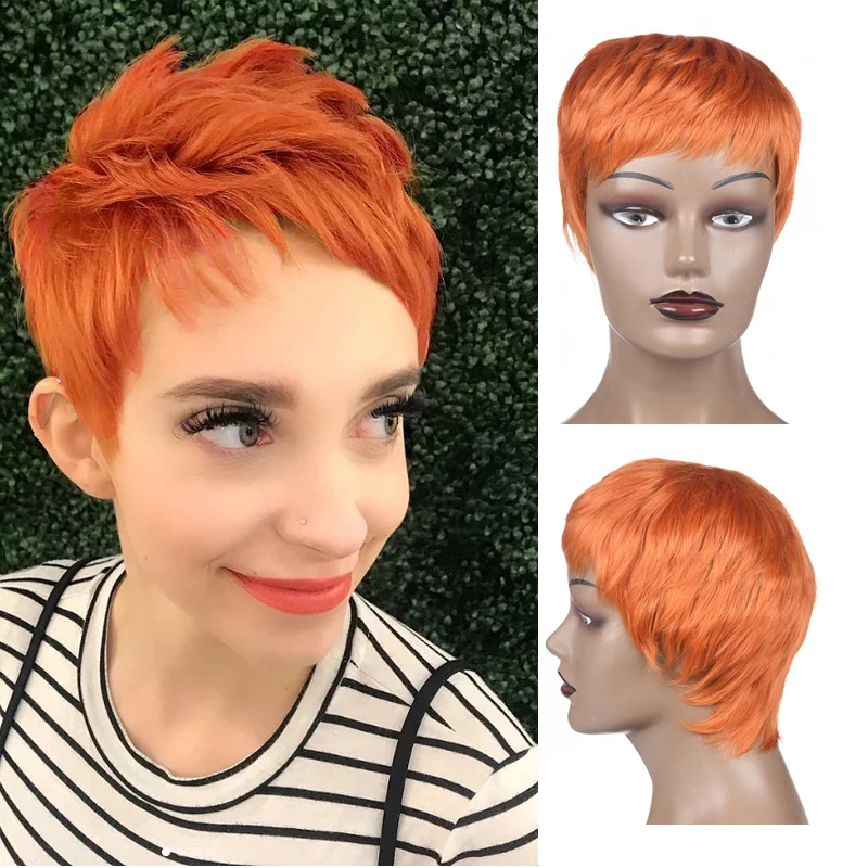 Synthetic Short Black Pixie Cut Wig Layered Cut Hair Natural Wavy Heat Resistant Fiber Hair Wigs for Women Girls