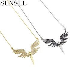 SUNSLL New Trendy Gold/Silver Color Copper necklace Black/White Cubic Zirconia Pendant Necklace for women fashion Jewelry gifts