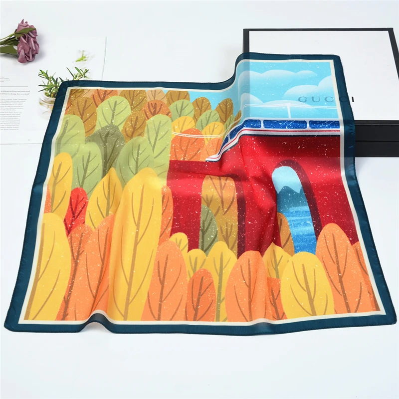 Fashion Headscarf Hand Painted Leaves Luxury Brand Scarf Bandanna Professional Neckerchief Womens Neck Silk Scarf Shawl R30