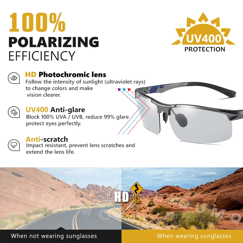 LIOUMO Photochromic Sun Glasses Polarized Men Aluminum Magnesium Frame Sport Driving Sunglasses Change Color gafas de sol hombre