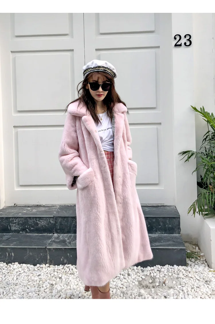 

Imported velvet natural mink fur overcoat with belt squre collar female mink coat long style winter fur outerwear