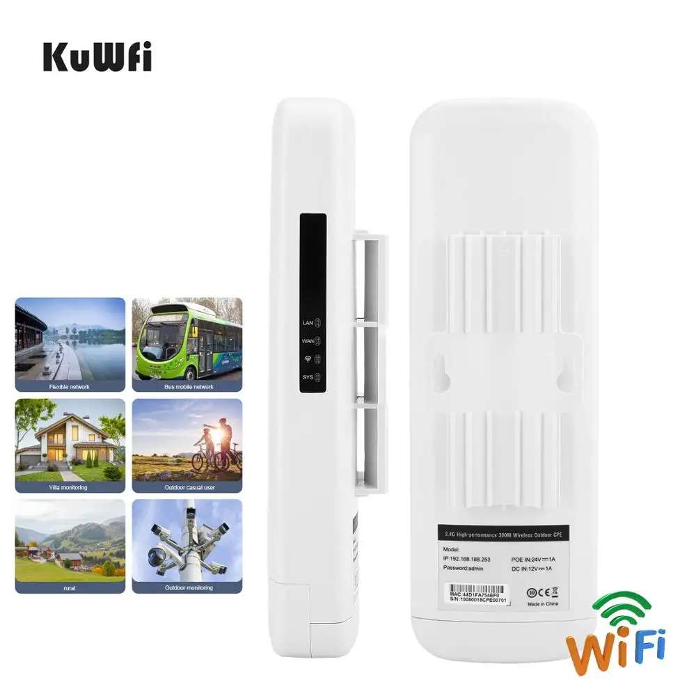 Kuwfi 3Km 2.4G 300Mbps Wifi CPE Router Wifi Repetidor Wifi Extender Puente inalámbrico Punto de acceso para cámara inalámbrica Pantalla LED