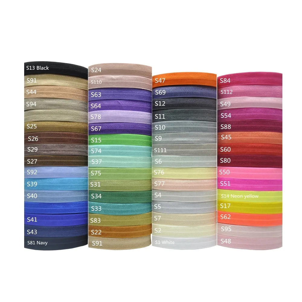 100Yards 50 Color Plain Fold Over Elastic Wholesale Bulk 16mm FOE Webbing Gift Ribbon for Hairband Headwear DIY Hair Accessories