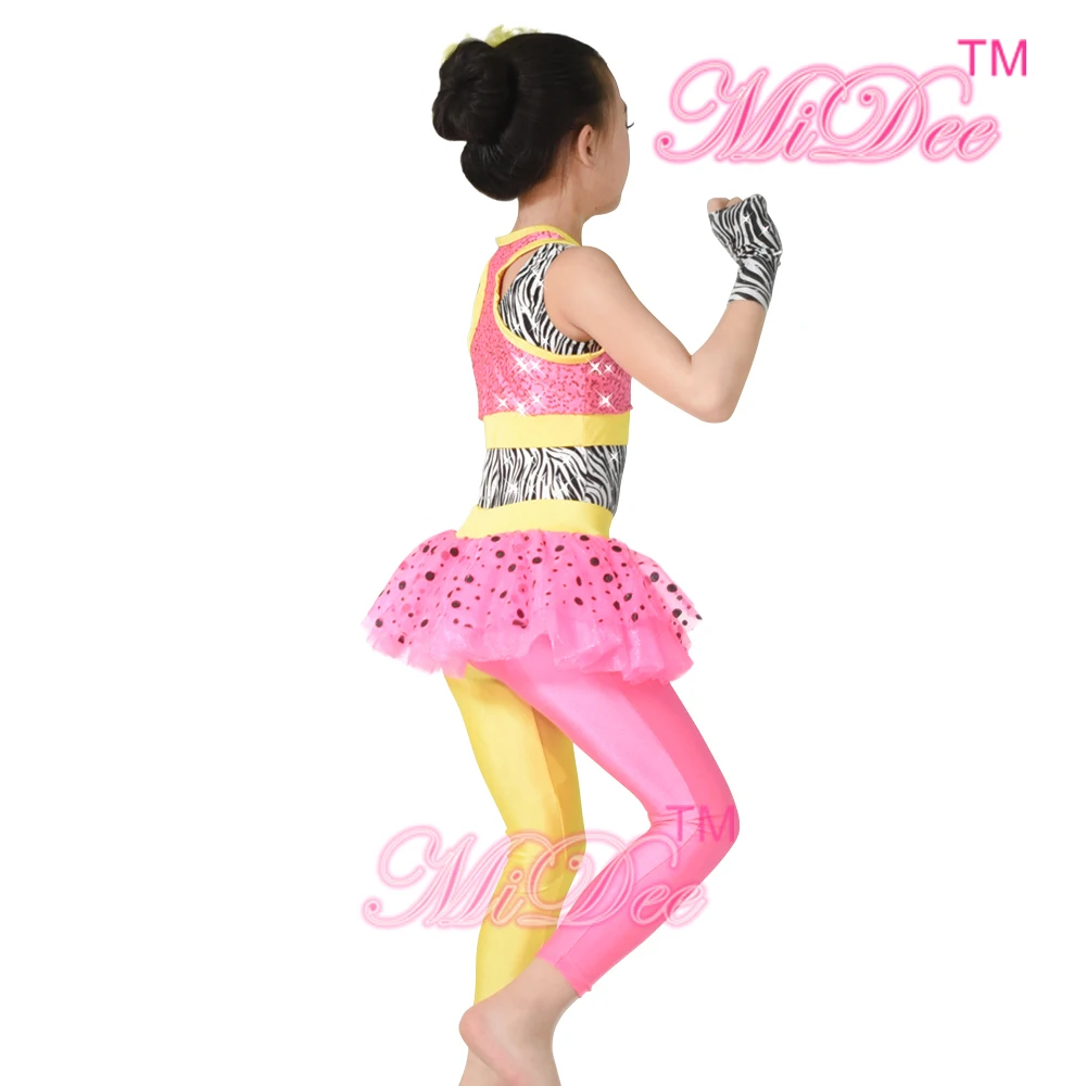 MiDee Jazz Dance Outfits Leotards Ballet Black Dots Skirt-Tights Zebra Leotard