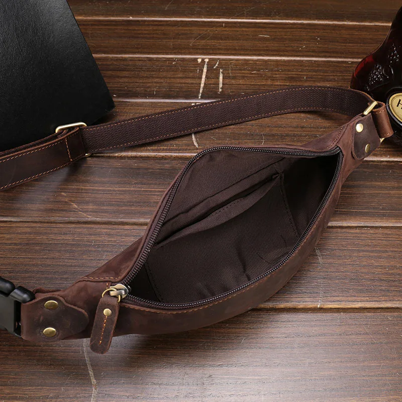 Waist Bag Men Genuine Leather Fanny Pack Male Belt Bag Luxury Waist Back Packs Travel Sling Chest Phone Pouch Cross Body Bum Bag