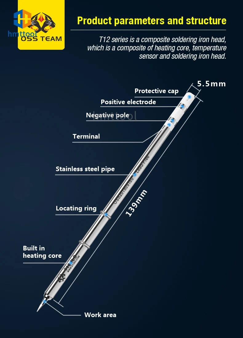 OSS High Heat Conductive Heating Element Soldering Iron Tips T12 Heating Core For HAKKO T12/Quicko T12/OSS Soldering Station