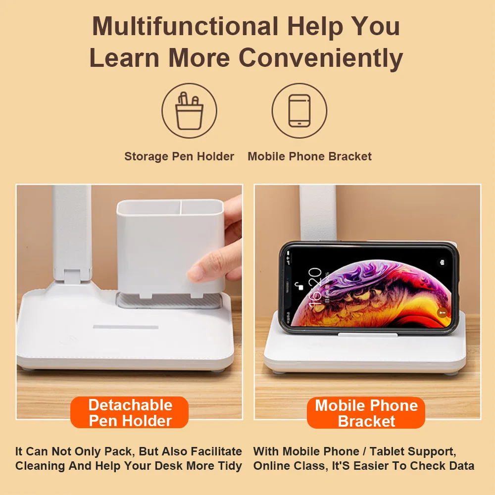 Led Folding Table Lamp Touch Dimming Table Lamp Eye Protection Reading Lamp Multi-Function Bracket Pen Down Lamp Free Shipping