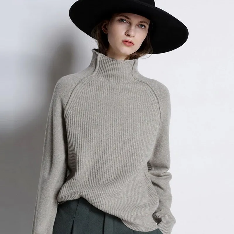 DY 2021 New Autumn Winter Girl's Clothes Women High-Collar Thickened Pullover Loose Sweater Large Size Knitted Wool Shirt