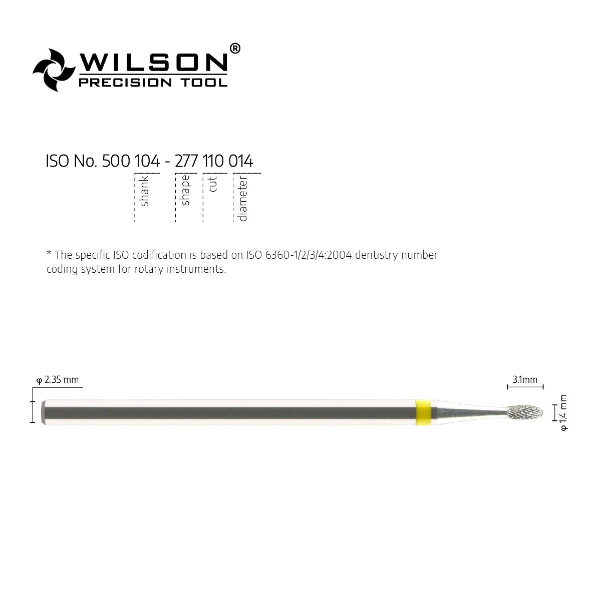 WilsonDental Burs 5000123-ISO 277 110 014 Tungsten Carbide Dental Bur for Trimming Metal