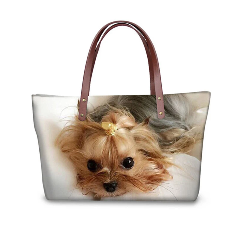 Neoprene Handbag Women's Big Tote Bag Shoulder Bag for Ladies Female Shopper Bag Funny 3D Dog Yorkshire Terrier Print Hand Bag