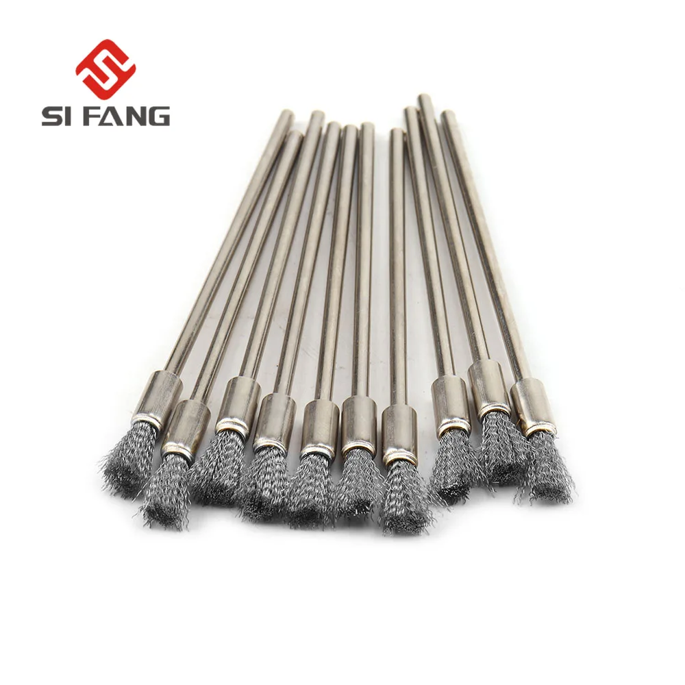 10pcs Professional Stainless Steel Wire End Brush Brass Pen Shape 6mm Extension Rod 1/8\