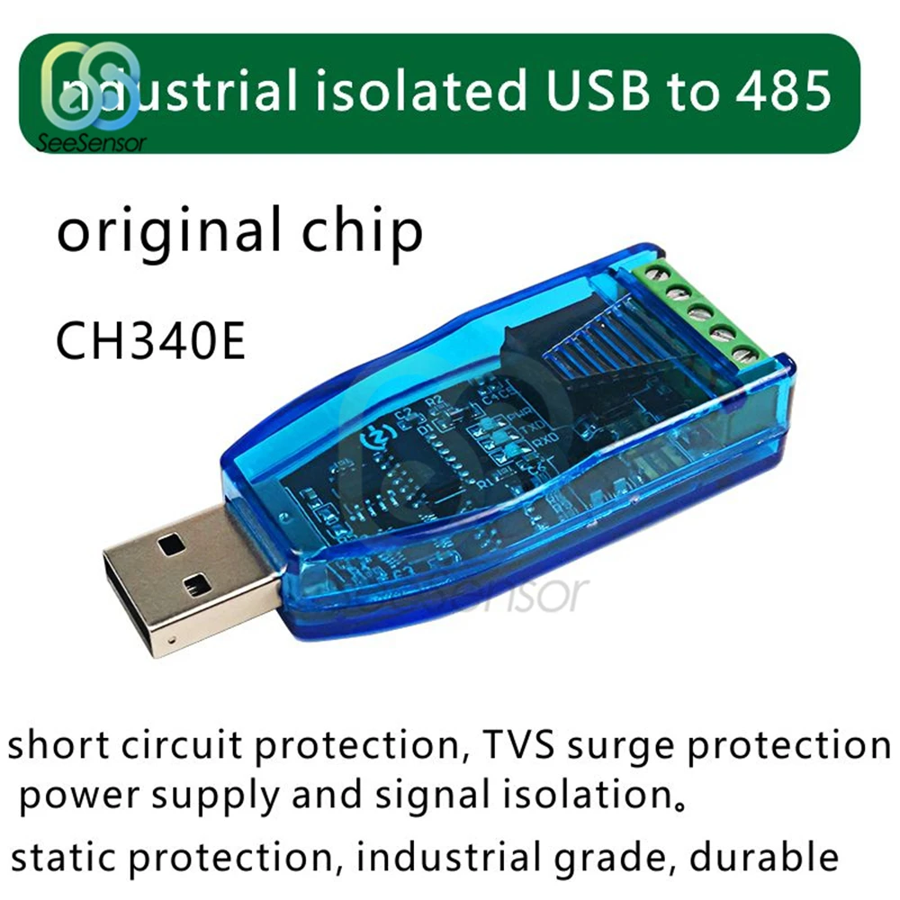 Isolated Industrial USB To RS485 Converter CH340E Communication Module TVS Protection Short Circuit Protection USB 5V