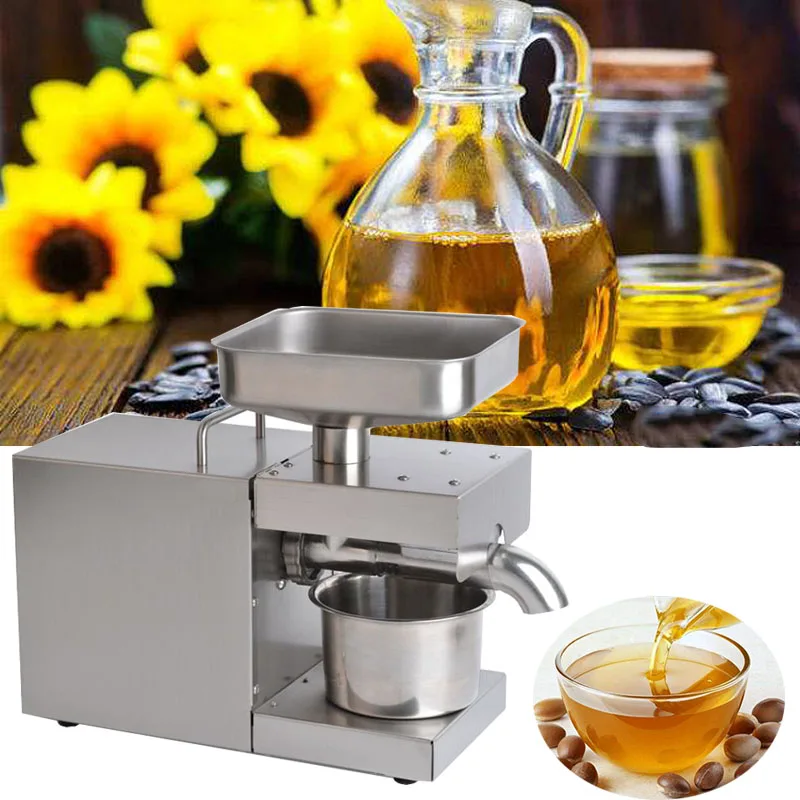 Đồng hồ nam dây thép không gỉ ép lạnh dầu máy doanh nghiệp nhỏ tinh dầu máy ép hạt lanh Hạt giống hoa hướng dương mè tinh dầu 220V