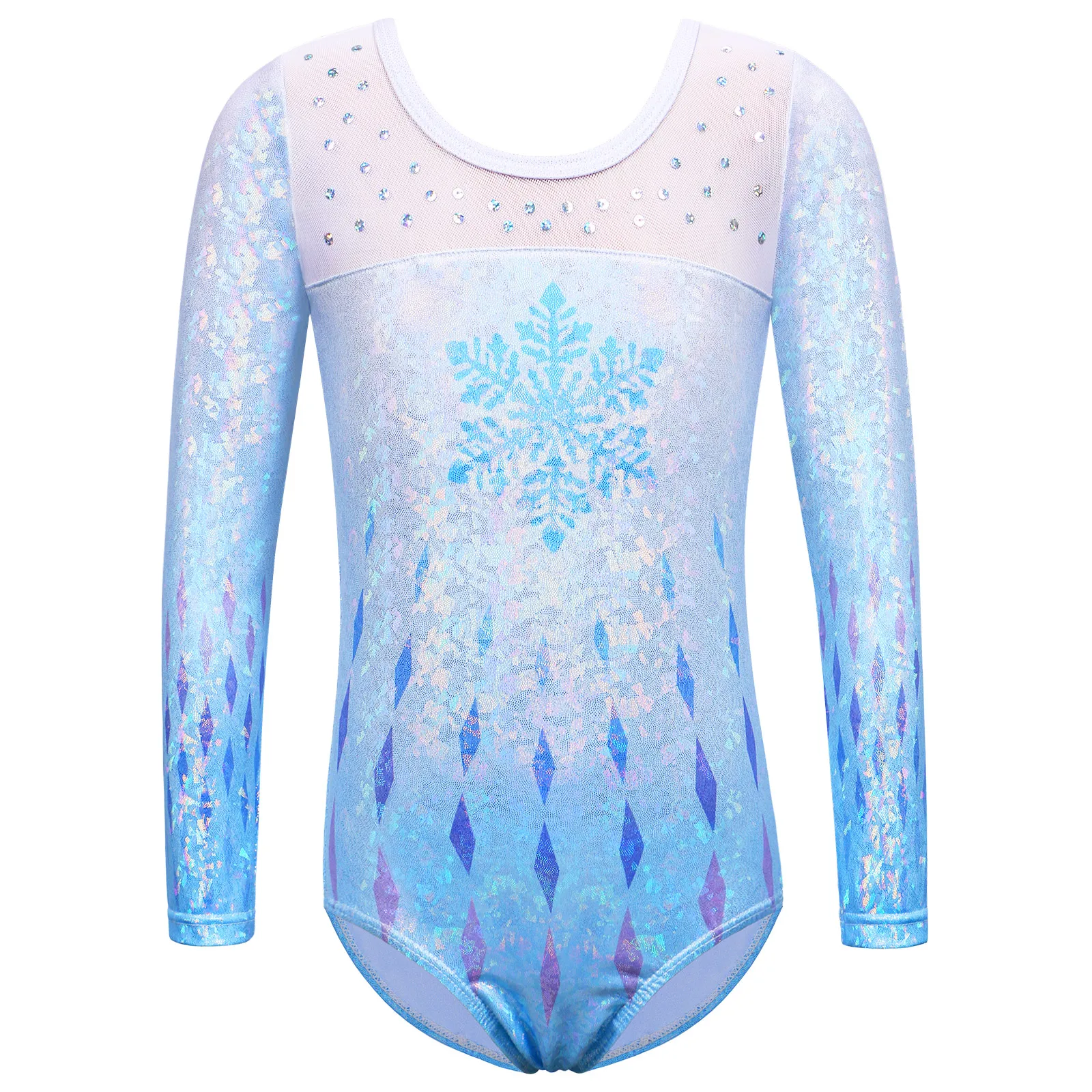 BAOHULU Sparkle Ballet Leotard Long Sleeve Girls Gymnastics Leotard Snowflake Print Balleina Dance Outfit Practice Bodysuit