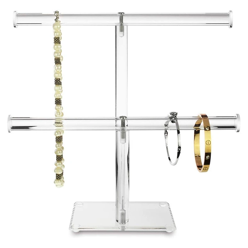 Clear Acrylic Round Bracelet Display Holder 2 Tier T-Bar Jewelry Display Bracelet Display Holder Stand Display Organizer