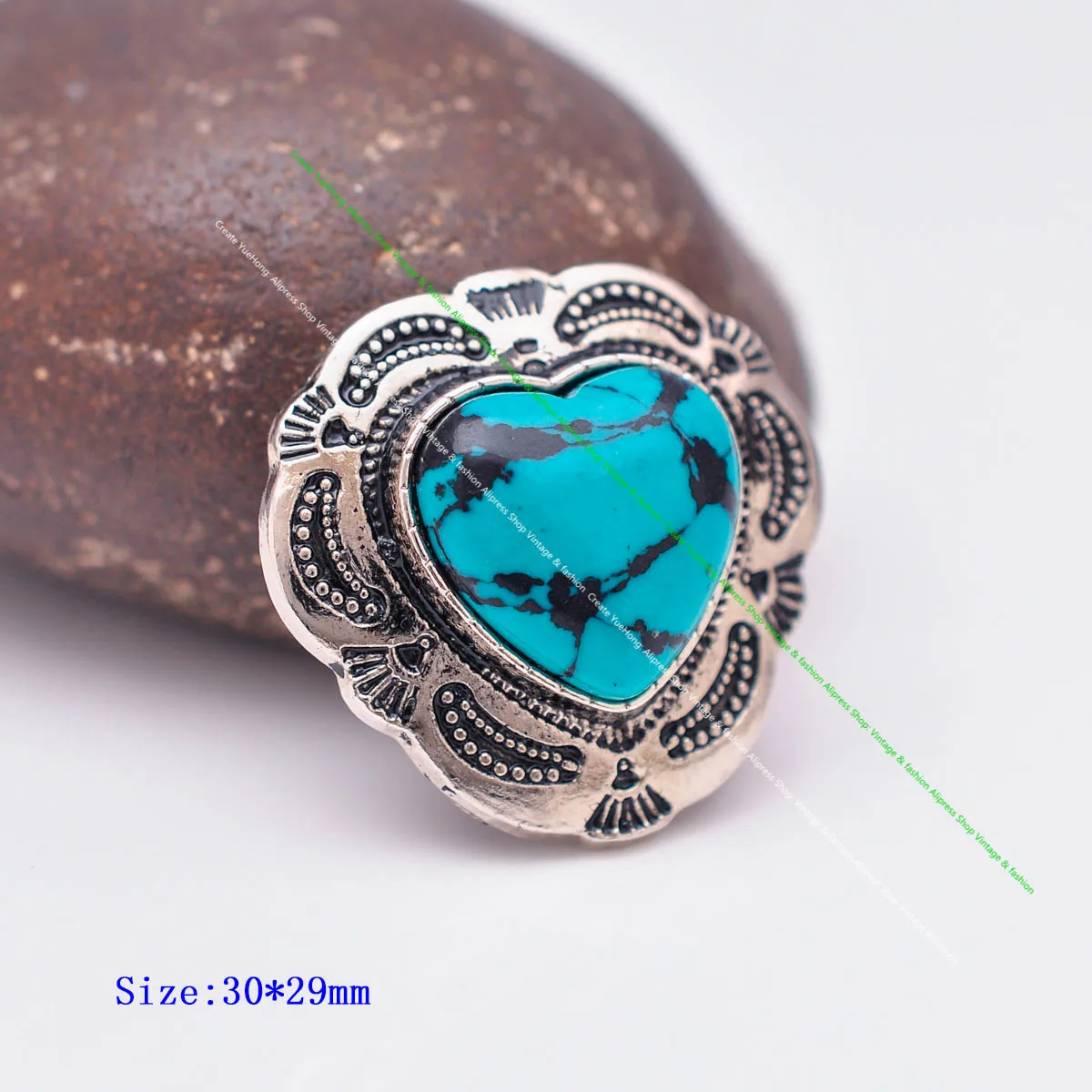 10X Silver Indian Flower Art Real Green Love Heart Turquoise Leathercraft Hair Accessories Sewing Shank Button Concho Closure