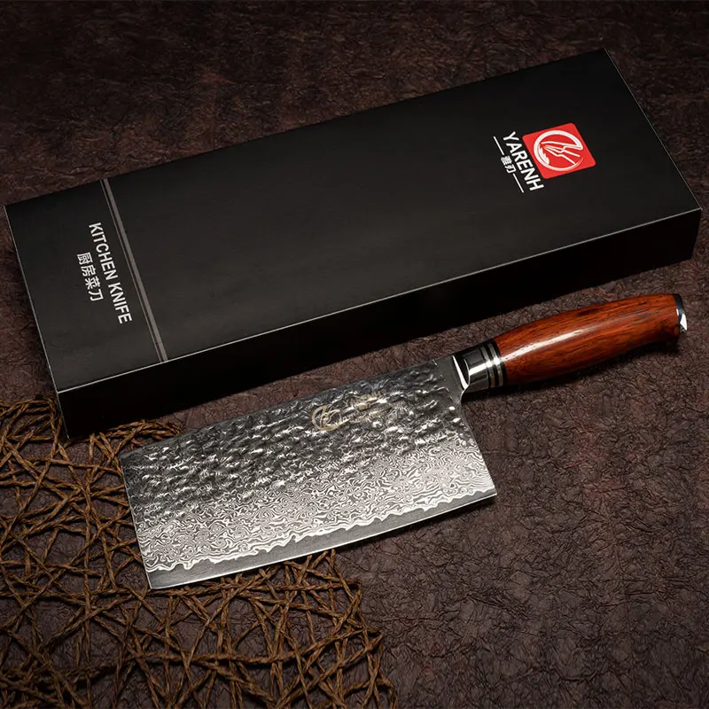 Yarenh 7 Inch Chinese Cleaver Knife - 73 Layers Damascus Stainless Steel Cooking Knife - Professional Kitchen Chef Slicing Knife