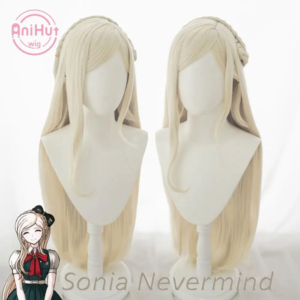 【AniHut】Sonia nevermind Wig Danganronpa Cosplay Synthetic Heat Resistant Women Blonde Hair Sonia nevermind Cosplay