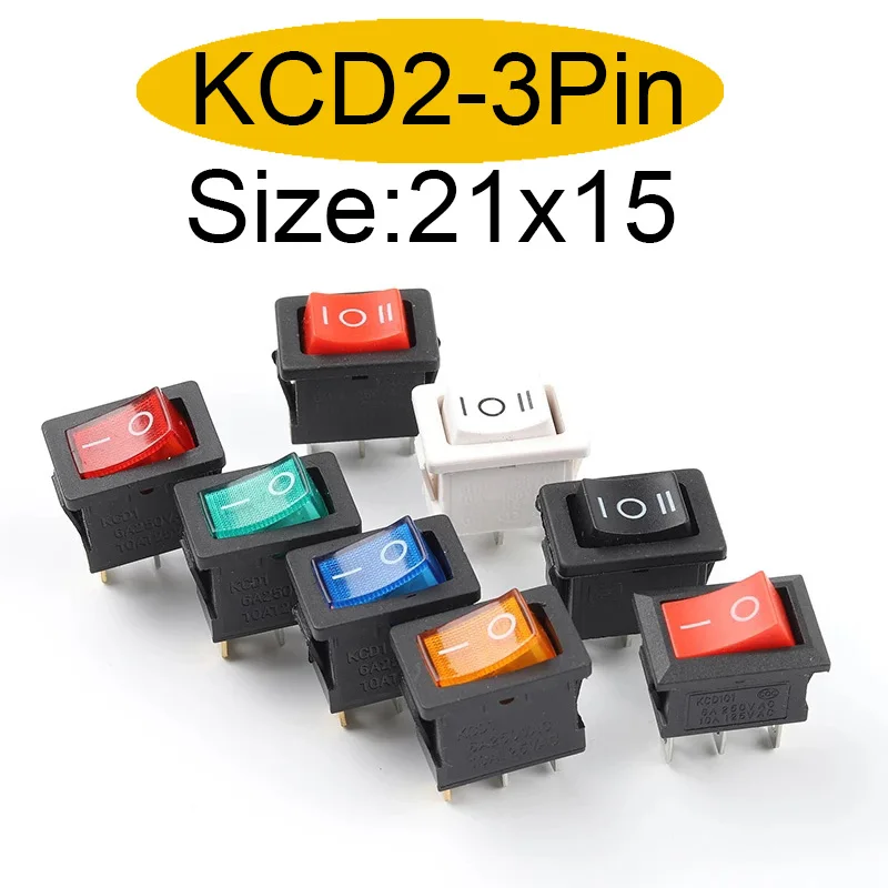 5/10PCS 21X15mm 3Pin Boat Car Rocker Switch  6A/250VAC 10A/125VAC Electrical equipment With Light Power Switch