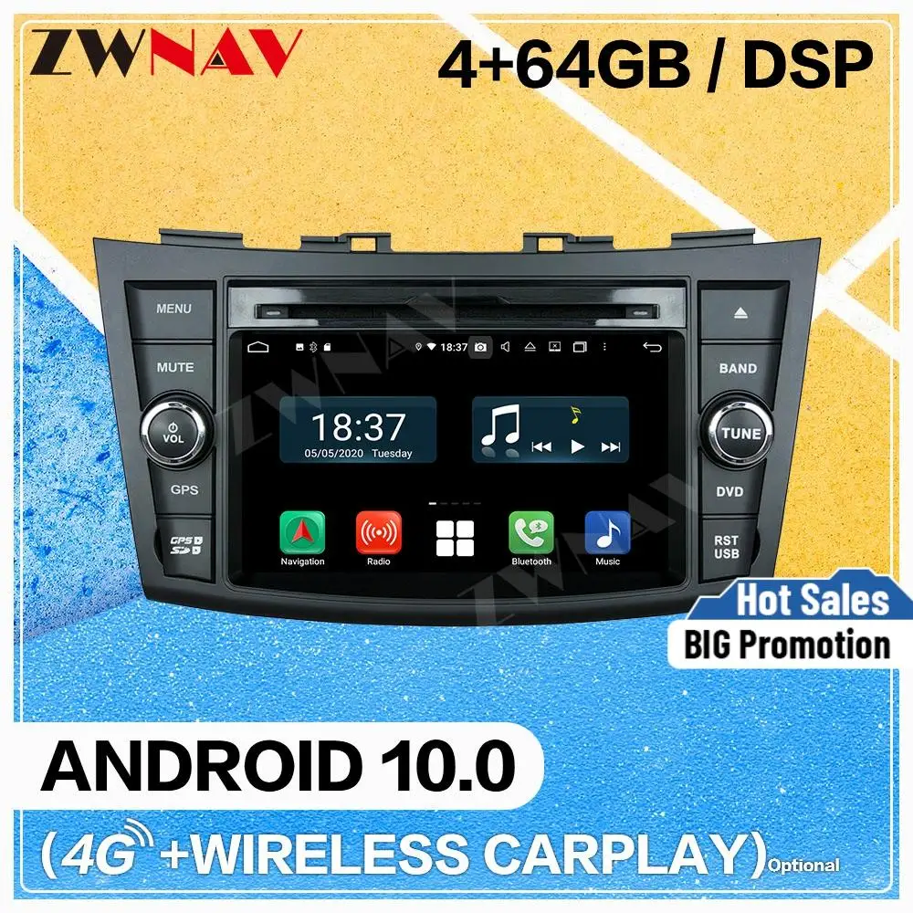 Carplay Android 10.0 Screen Car Multimedia DVD Player for Suzuki Swift 2011 2012 WiFi GPS Navigation Auto Radio Stereo Head Unit