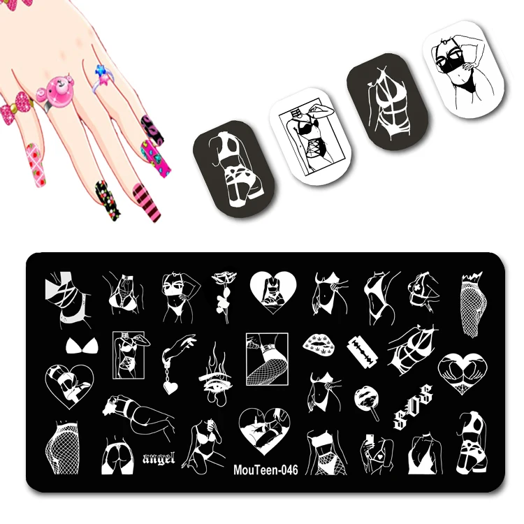 Occident Underwear Nail Art Design Swimsuit Girl Nail Stamping Plates Blade Lips Nail Art Template Nails Molds #046