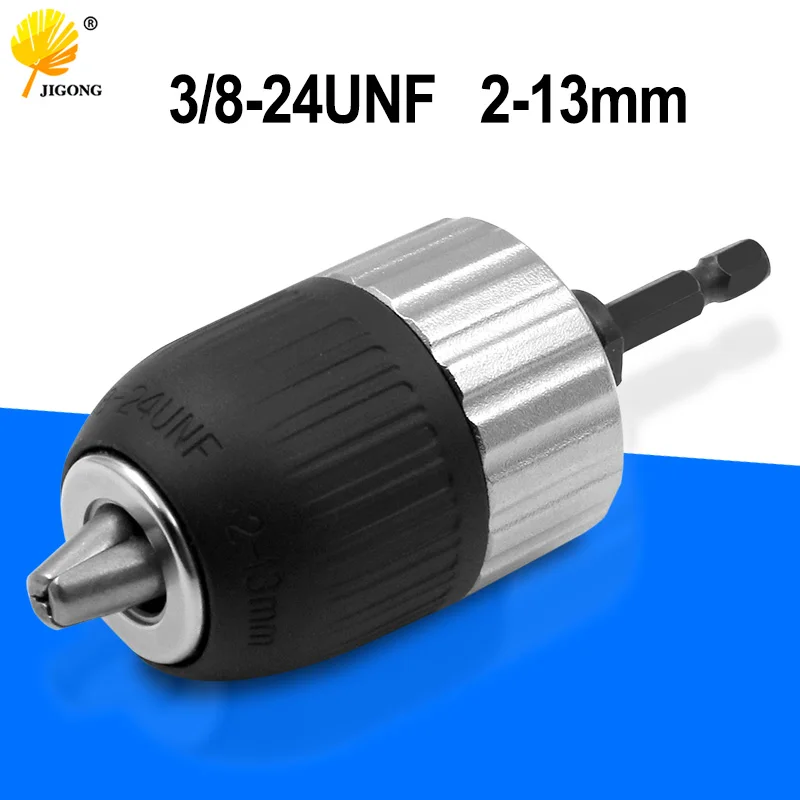 2-13mm 3 / 8-24UNF Clamping range Driver Tool Accessories Keyless Adapter Impact Hex Shank Drill Chuck