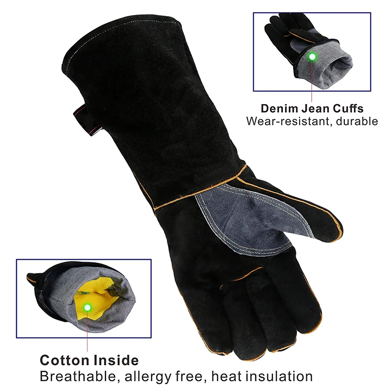 Cow Split Leather Fireproof Heat Resistant Gloves for Welding Cooking Baking Fireplace Animal Handling Welder Protective