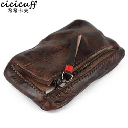 New Coin Purse for Men Vintage Mini Wallet Original Leather Card Case Holder Wallet Male Short Zipper Small Change Organizer Bag